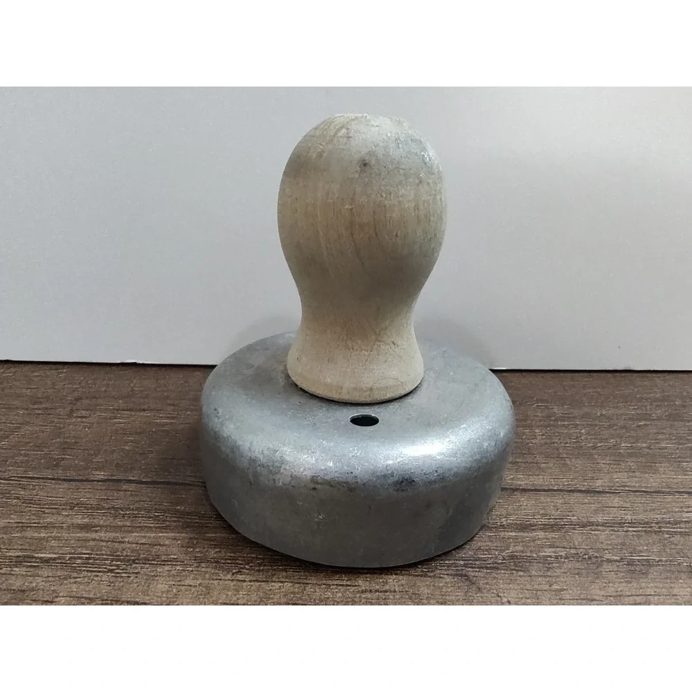 VTG. ALUMINUM DOUGHNUT BISCUIT COOKIE CUTTER REMOVABLE CENTER - WOOD HANDLE